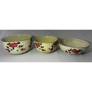 🌺(3) Vtg HALL'S SUPERIOR QUALITY KITCHENWARE Red Poppy Mixing/Serving‎ Bowls